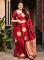 Soft Silk Maroon Festival Wear Zari Work Saree